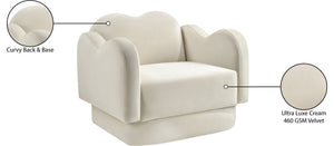 Meridian Furniture Bloom Sculptural Accent Chair Plush Curved Back Design for Modern Living Room or Bedroom Cream Velvet 44007Cream-C