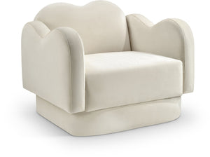 Meridian Furniture Bloom Sculptural Accent Chair Plush Curved Back Design for Modern Living Room or Bedroom Cream Velvet 44007Cream-C