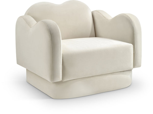 Meridian Furniture Bloom Sculptural Accent Chair Plush Curved Back Design for Modern Living Room or Bedroom Cream Velvet 44007Cream-C