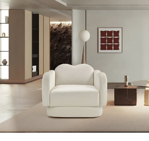 Meridian Furniture Bloom Sculptural Accent Chair Plush Curved Back Design for Modern Living Room or Bedroom Cream Velvet 44007Cream-C