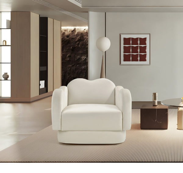 Meridian Furniture Bloom Sculptural Accent Chair Plush Curved Back Design for Modern Living Room or Bedroom Cream Velvet 44007Cream-C