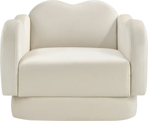 Meridian Furniture Bloom Sculptural Accent Chair Plush Curved Back Design for Modern Living Room or Bedroom Cream Velvet 44007Cream-C