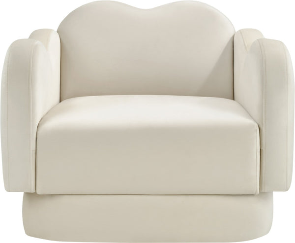 Meridian Furniture Bloom Sculptural Accent Chair Plush Curved Back Design for Modern Living Room or Bedroom Cream Velvet 44007Cream-C