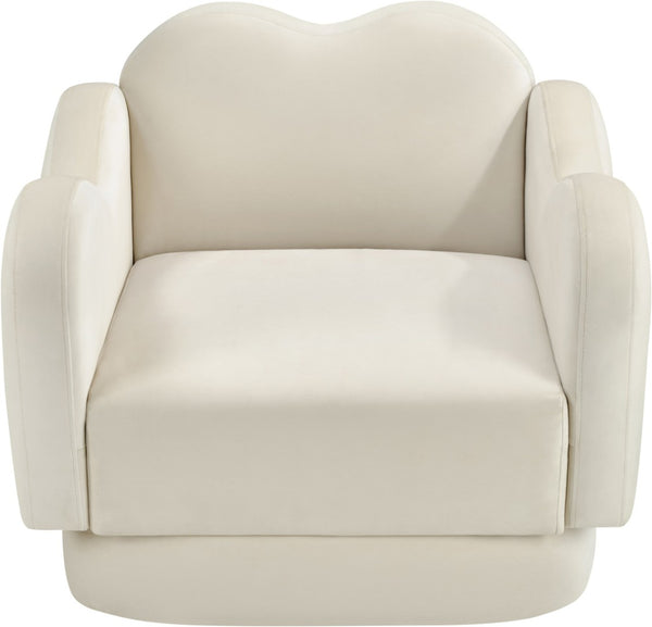 Meridian Furniture Bloom Sculptural Accent Chair Plush Curved Back Design for Modern Living Room or Bedroom Cream Velvet 44007Cream-C