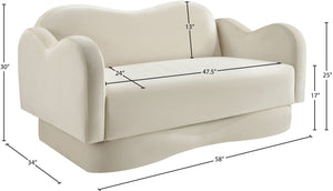 Meridian Furniture Bloom Sculptural Loveseat with Curved Cloud Silhouette and Plush Upholstery for Modern Living Cream Velvet 44007Cream-L