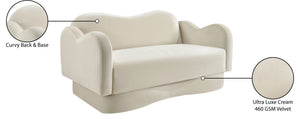 Meridian Furniture Bloom Sculptural Loveseat with Curved Cloud Silhouette and Plush Upholstery for Modern Living Cream Velvet 44007Cream-L