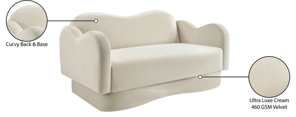 Meridian Furniture Bloom Sculptural Loveseat with Curved Cloud Silhouette and Plush Upholstery for Modern Living Cream Velvet 44007Cream-L