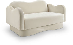 Meridian Furniture Bloom Sculptural Loveseat with Curved Cloud Silhouette and Plush Upholstery for Modern Living Cream Velvet 44007Cream-L
