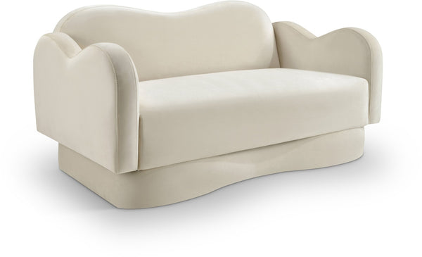 Meridian Furniture Bloom Sculptural Loveseat with Curved Cloud Silhouette and Plush Upholstery for Modern Living Cream Velvet 44007Cream-L