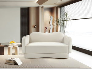 Meridian Furniture Bloom Sculptural Loveseat with Curved Cloud Silhouette and Plush Upholstery for Modern Living Cream Velvet 44007Cream-L