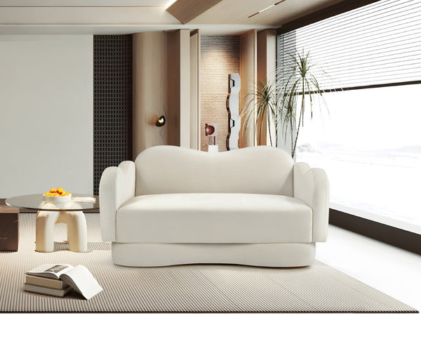 Meridian Furniture Bloom Sculptural Loveseat with Curved Cloud Silhouette and Plush Upholstery for Modern Living Cream Velvet 44007Cream-L