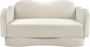 Meridian Furniture Bloom Sculptural Loveseat with Curved Cloud Silhouette and Plush Upholstery for Modern Living Cream Velvet 44007Cream-L