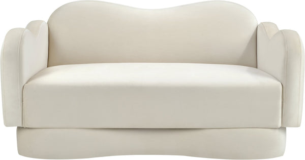 Meridian Furniture Bloom Sculptural Loveseat with Curved Cloud Silhouette and Plush Upholstery for Modern Living Cream Velvet 44007Cream-L