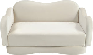 Meridian Furniture Bloom Sculptural Loveseat with Curved Cloud Silhouette and Plush Upholstery for Modern Living Cream Velvet 44007Cream-L