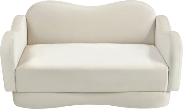 Meridian Furniture Bloom Sculptural Loveseat with Curved Cloud Silhouette and Plush Upholstery for Modern Living Cream Velvet 44007Cream-L