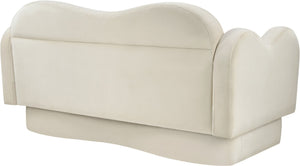 Meridian Furniture Bloom Sculptural Loveseat with Curved Cloud Silhouette and Plush Upholstery for Modern Living Cream Velvet 44007Cream-L