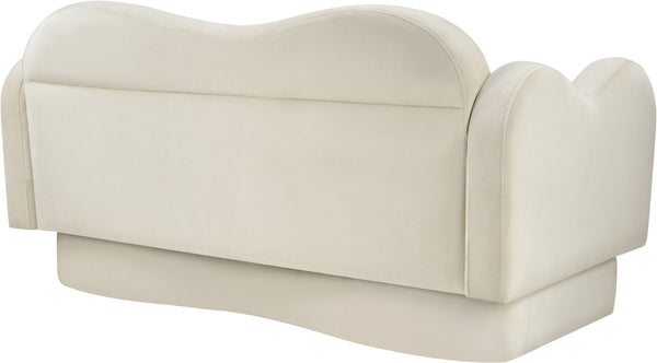 Meridian Furniture Bloom Sculptural Loveseat with Curved Cloud Silhouette and Plush Upholstery for Modern Living Cream Velvet 44007Cream-L