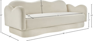 Meridian Furniture Bloom Sculptural Curved Sofa with Cloud Silhouette Seats Three for Modern Living Rooms Cream Velvet 44007Cream-S