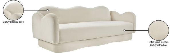 Meridian Furniture Bloom Sculptural Curved Sofa with Cloud Silhouette Seats Three for Modern Living Rooms Cream Velvet 44007Cream-S