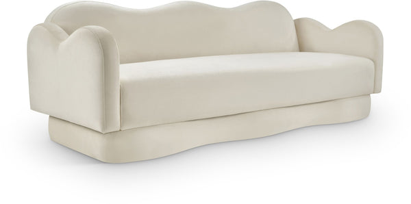 Meridian Furniture Bloom Sculptural Curved Sofa with Cloud Silhouette Seats Three for Modern Living Rooms Cream Velvet 44007Cream-S