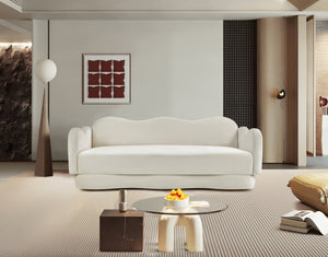 Meridian Furniture Bloom Sculptural Curved Sofa with Cloud Silhouette Seats Three for Modern Living Rooms Cream Velvet 44007Cream-S