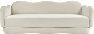 Meridian Furniture Bloom Sculptural Curved Sofa with Cloud Silhouette Seats Three for Modern Living Rooms Cream Velvet 44007Cream-S