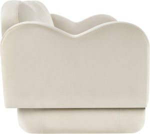 Meridian Furniture Bloom Sculptural Curved Sofa with Cloud Silhouette Seats Three for Modern Living Rooms Cream Velvet 44007Cream-S