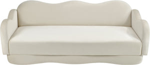 Meridian Furniture Bloom Sculptural Curved Sofa with Cloud Silhouette Seats Three for Modern Living Rooms Cream Velvet 44007Cream-S