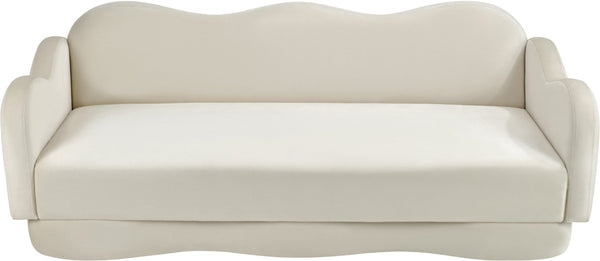 Meridian Furniture Bloom Sculptural Curved Sofa with Cloud Silhouette Seats Three for Modern Living Rooms Cream Velvet 44007Cream-S