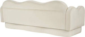 Meridian Furniture Bloom Sculptural Curved Sofa with Cloud Silhouette Seats Three for Modern Living Rooms Cream Velvet 44007Cream-S