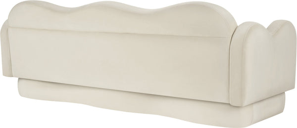 Meridian Furniture Bloom Sculptural Curved Sofa with Cloud Silhouette Seats Three for Modern Living Rooms Cream Velvet 44007Cream-S