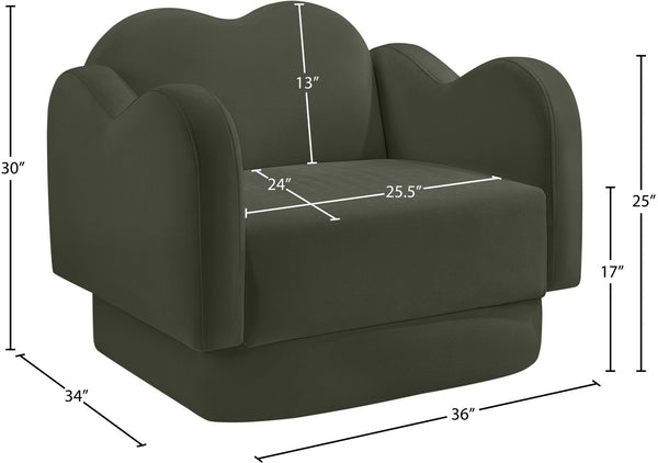 Meridian Furniture Bloom Sculptural Accent Chair Plush Curved Back Design for Modern Living Room or Bedroom Green Velvet 44007Green-C