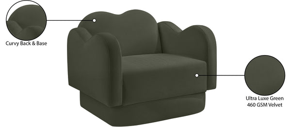 Meridian Furniture Bloom Sculptural Accent Chair Plush Curved Back Design for Modern Living Room or Bedroom Green Velvet 44007Green-C