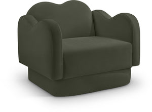 Meridian Furniture Bloom Sculptural Accent Chair Plush Curved Back Design for Modern Living Room or Bedroom Green Velvet 44007Green-C