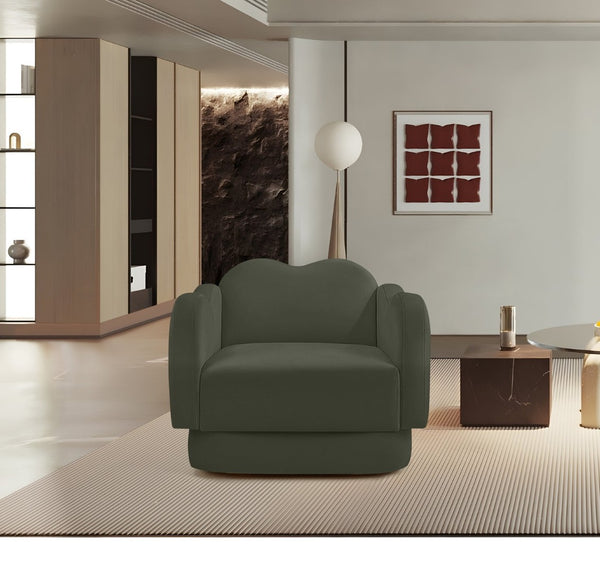 Meridian Furniture Bloom Sculptural Accent Chair Plush Curved Back Design for Modern Living Room or Bedroom Green Velvet 44007Green-C