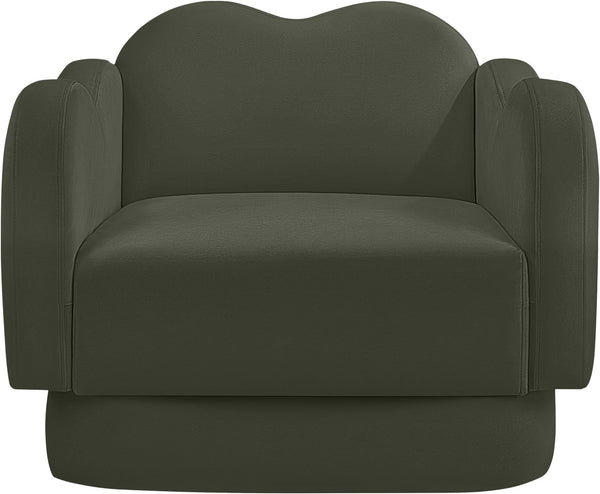 Meridian Furniture Bloom Sculptural Accent Chair Plush Curved Back Design for Modern Living Room or Bedroom Green Velvet 44007Green-C