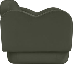 Meridian Furniture Bloom Sculptural Accent Chair Plush Curved Back Design for Modern Living Room or Bedroom Green Velvet 44007Green-C