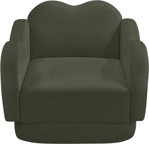 Meridian Furniture Bloom Sculptural Accent Chair Plush Curved Back Design for Modern Living Room or Bedroom Green Velvet 44007Green-C