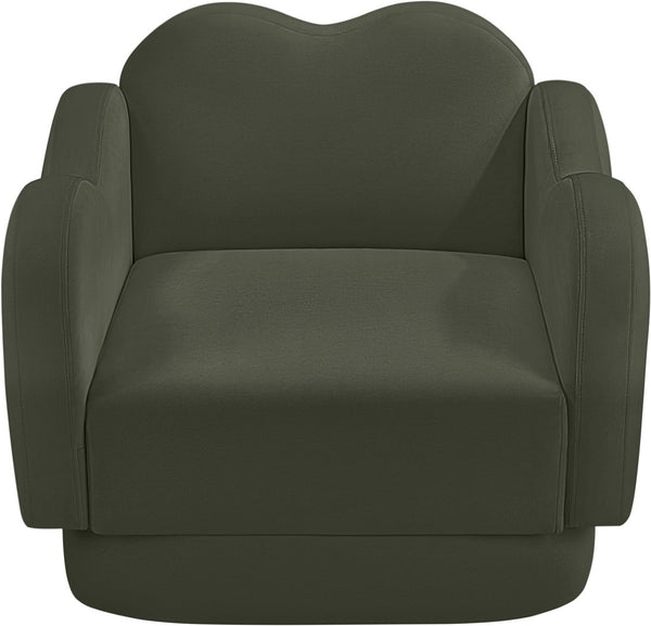 Meridian Furniture Bloom Sculptural Accent Chair Plush Curved Back Design for Modern Living Room or Bedroom Green Velvet 44007Green-C
