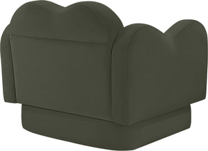 Meridian Furniture Bloom Sculptural Accent Chair Plush Curved Back Design for Modern Living Room or Bedroom Green Velvet 44007Green-C