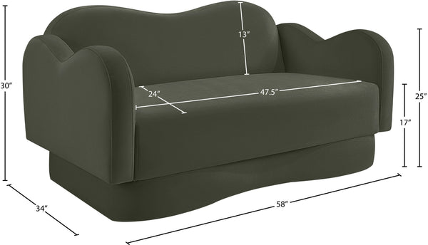 Meridian Furniture Bloom Sculptural Loveseat with Curved Cloud Silhouette and Plush Upholstery for Modern Living Green Velvet 44007Green-L