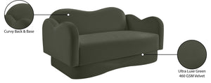 Meridian Furniture Bloom Sculptural Loveseat with Curved Cloud Silhouette and Plush Upholstery for Modern Living Green Velvet 44007Green-L
