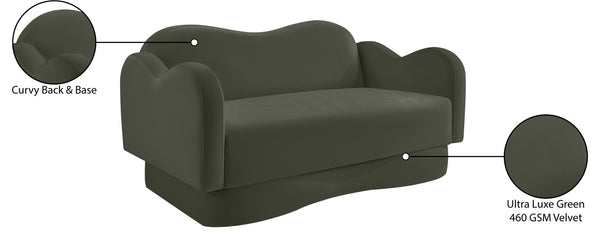 Meridian Furniture Bloom Sculptural Loveseat with Curved Cloud Silhouette and Plush Upholstery for Modern Living Green Velvet 44007Green-L