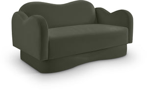 Meridian Furniture Bloom Sculptural Loveseat with Curved Cloud Silhouette and Plush Upholstery for Modern Living Green Velvet 44007Green-L