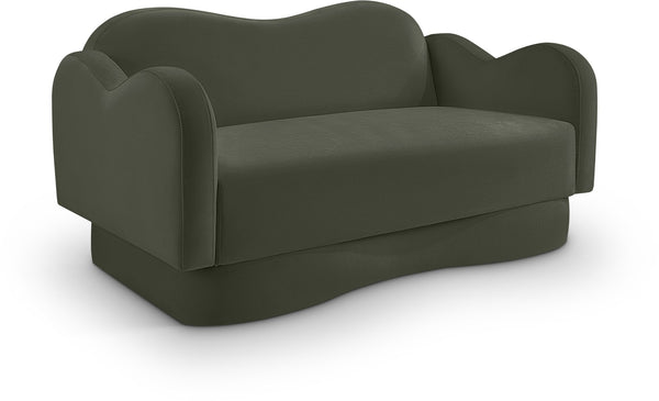 Meridian Furniture Bloom Sculptural Loveseat with Curved Cloud Silhouette and Plush Upholstery for Modern Living Green Velvet 44007Green-L