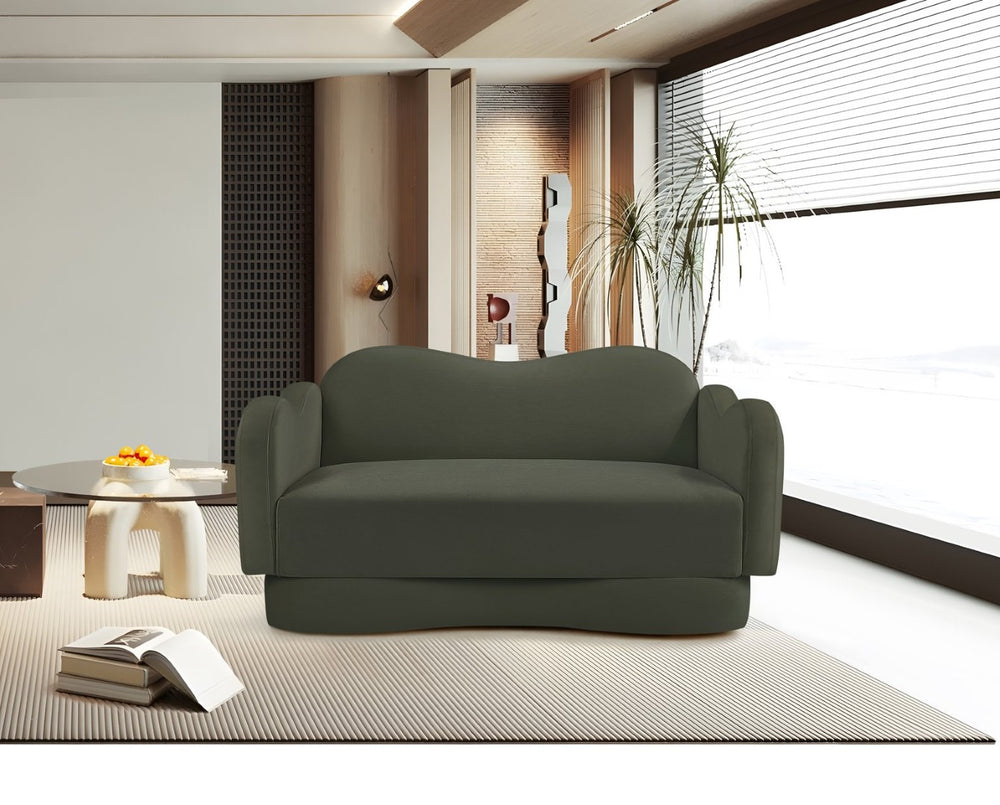 Meridian Furniture Bloom Sculptural Loveseat with Curved Cloud Silhouette and Plush Upholstery for Modern Living Green Velvet 44007Green-L