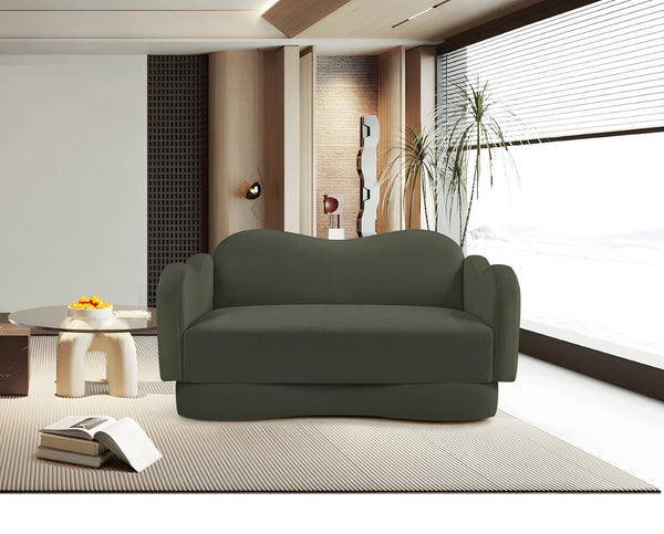 Meridian Furniture Bloom Sculptural Loveseat with Curved Cloud Silhouette and Plush Upholstery for Modern Living Green Velvet 44007Green-L