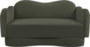 Meridian Furniture Bloom Sculptural Loveseat with Curved Cloud Silhouette and Plush Upholstery for Modern Living Green Velvet 44007Green-L