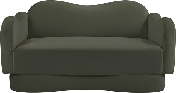 Meridian Furniture Bloom Sculptural Loveseat with Curved Cloud Silhouette and Plush Upholstery for Modern Living Green Velvet 44007Green-L
