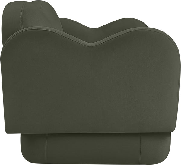 Meridian Furniture Bloom Sculptural Loveseat with Curved Cloud Silhouette and Plush Upholstery for Modern Living Green Velvet 44007Green-L
